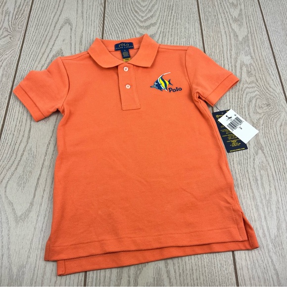 Polo Ralph Laure Boys Embroidered Fish Cotton Polo Shirt 3 Orange (Coral) $55 - Picture 1 of 7